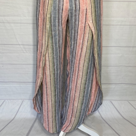 DREW Striped Tulip Leg Strapless Jumpsuit Linen Blend Pastel Rainbow Size Small - Picture 9 of 10